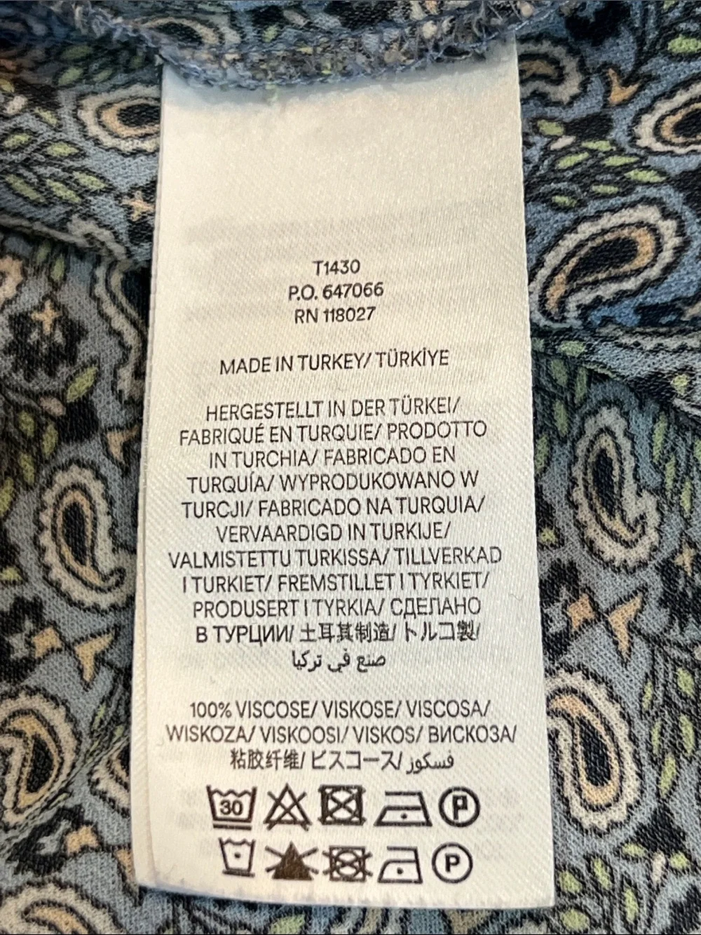 Boden Paisley Top 14 Blue Gathered Split Neck Puff Sleeve Semi Sheer Preppy